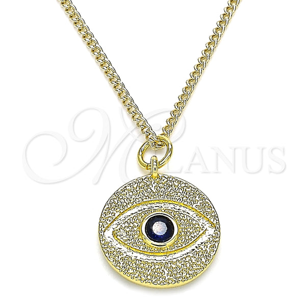 Collares con Dije 04.362.0033.20 Oro Laminado, Diseño de Ojo Griego, con Zafiro Azul Zirconia Cubica, Pulido, Tono Dorado (02 MM Thickness, 20 Inches Length)
