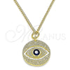 Collares con Dije 04.362.0033.20 Oro Laminado, Diseño de Ojo Griego, con Zafiro Azul Zirconia Cubica, Pulido, Tono Dorado (02 MM Thickness, 20 Inches Length)