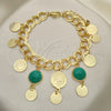 Pulsera de Dije 03.331.0119.08 Oro Laminado, con Verde Opal, Pulido, Tono Dorado (10 MM Thickness, 8 Inches Length)