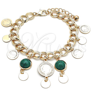 Pulsera de Dije 03.331.0119.08 Oro Laminado, con Verde Opal, Pulido, Tono Dorado (10 MM Thickness, 8 Inches Length)