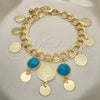 Pulsera de Dije 03.331.0119.1.08 Oro Laminado, con Turquoise Opal, Pulido, Tono Dorado (10 MM Thickness, 8 Inches Length)