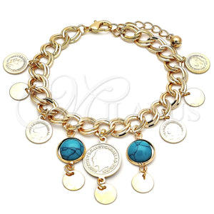 Pulsera de Dije 03.331.0119.1.08 Oro Laminado, con Turquoise Opal, Pulido, Tono Dorado (10 MM Thickness, 8 Inches Length)