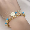Pulsera de Dije 03.331.0120.08 Oro Laminado, con Turquoise Cristal, Pulido, Tono Dorado (07 MM Thickness, 8 Inches Length)