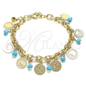 Pulsera de Dije 03.331.0120.08 Oro Laminado, con Turquoise Cristal, Pulido, Tono Dorado (07 MM Thickness, 8 Inches Length)