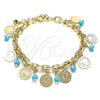 Pulsera de Dije 03.331.0120.08 Oro Laminado, con Turquoise Cristal, Pulido, Tono Dorado (07 MM Thickness, 8 Inches Length)