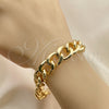 Pulsera Básica 03.331.0121.09 Oro Laminado, Diseño de Miami Cubana, Pulido, Tono Dorado (14 MM Thickness, 9 Inches Length)