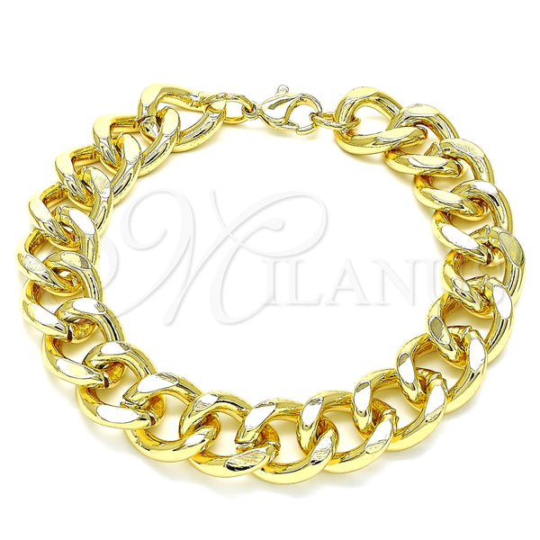 Pulsera Básica 03.331.0121.09 Oro Laminado, Diseño de Miami Cubana, Pulido, Tono Dorado (14 MM Thickness, 9 Inches Length)