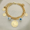 Pulsera de Dije 03.331.0126.08 Oro Laminado, Diseño de Ojo Griego, Pulido, Tono Dorado (09 MM Thickness, 8 Inches Length)