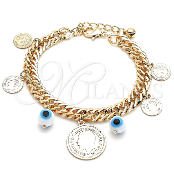 Pulsera de Dije 03.331.0126.08 Oro Laminado, Diseño de Ojo Griego, Pulido, Tono Dorado (09 MM Thickness, 8 Inches Length)