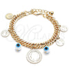 Pulsera de Dije 03.331.0126.08 Oro Laminado, Diseño de Ojo Griego, Pulido, Tono Dorado (09 MM Thickness, 8 Inches Length)