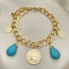 Pulsera de Dije 03.331.0127.08 Oro Laminado, Diseño de Gota, con Turquoise Opal, Pulido, Tono Dorado (10 MM Thickness, 8 Inches Length)