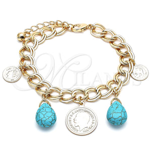 Pulsera de Dije 03.331.0127.08 Oro Laminado, Diseño de Gota, con Turquoise Opal, Pulido, Tono Dorado (10 MM Thickness, 8 Inches Length)
