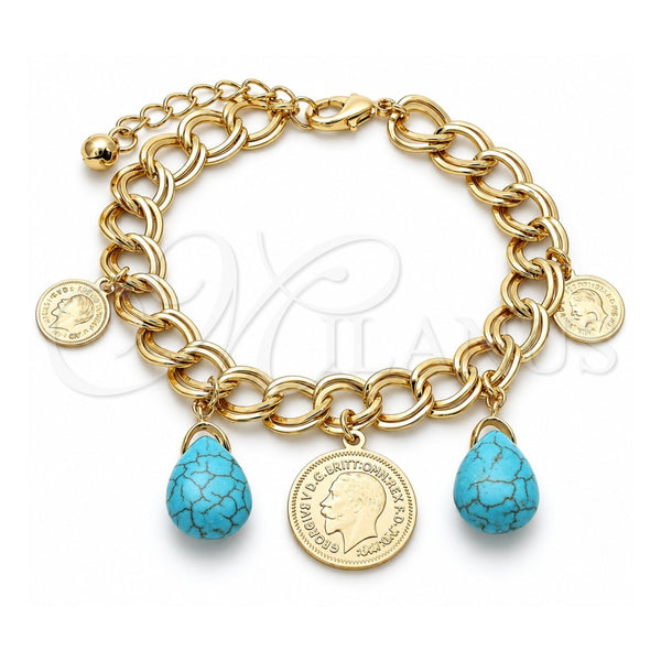 Pulsera de Dije 03.331.0127.08 Oro Laminado, Diseño de Gota, con Opal Turquoise, Pulido, Tono Dorado (Grosor 10 MM, 8 Pulgadas de Largo)