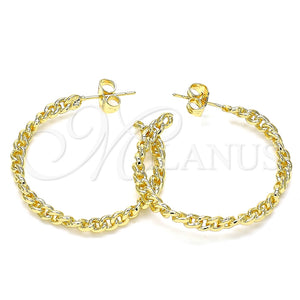 Arete Dormilona 02.163.0141 Oro Laminado, Diseño de Cubana, Pulido, Tono Dorado