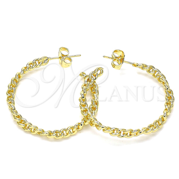 Arete Dormilona 02.163.0141 Oro Laminado, Diseño de Cubana, Pulido, Tono Dorado
