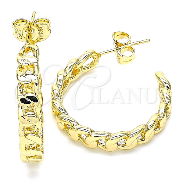Arete Dormilona 02.163.0142 Oro Laminado, Diseño de Cubana, Pulido, Tono Dorado