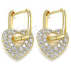 Argolla Huggie 02.210.0469.12 Oro Laminado, Diseño de Corazón y Paperclip, con Zirconia Cubica Blanca, Pulido, Tono Dorado