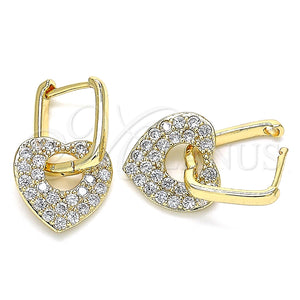 Argolla Huggie 02.210.0469.12 Oro Laminado, Diseño de Corazón y Paperclip, con Zirconia Cubica Blanca, Pulido, Tono Dorado