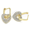 Argolla Huggie 02.210.0469.12 Oro Laminado, Diseño de Corazón y Paperclip, con Zirconia Cubica Blanca, Pulido, Tono Dorado
