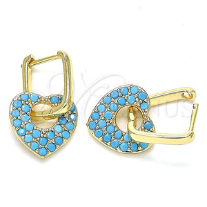 Argolla Huggie 02.210.0469.3.12 Oro Laminado, Diseño de Corazón y Paperclip, con Turquoise Zirconia Cubica, Pulido, Tono Dorado