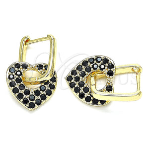 Argolla Huggie 02.210.0469.4.12 Oro Laminado, Diseño de Corazón y Paperclip, con Negro Zirconia Cubica, Pulido, Tono Dorado