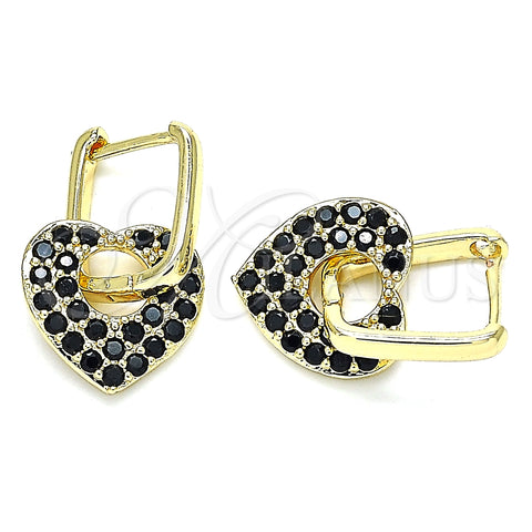 Argolla Huggie 02.210.0469.4.12 Oro Laminado, Diseño de Corazón y Paperclip, con Negro Zirconia Cubica, Pulido, Tono Dorado