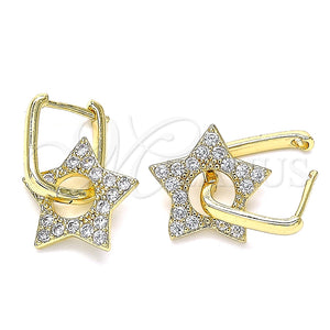 Argolla Huggie 02.210.0470.12 Oro Laminado, Diseño de Estrella y Paperclip, con Blanca Zirconia Cubica, Pulido, Tono Dorado