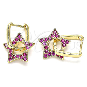 Argolla Huggie 02.210.0470.1.12 Oro Laminado, Diseño de Estrella y Paperclip, con Rubi Zirconia Cubica, Pulido, Tono Dorado