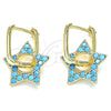 Argolla Huggie 02.210.0470.3.12 Oro Laminado, Diseño de Estrella y Paperclip, con Turquoise Zirconia Cubica, Pulido, Tono Dorado