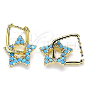Argolla Huggie 02.210.0470.3.12 Oro Laminado, Diseño de Estrella y Paperclip, con Turquoise Zirconia Cubica, Pulido, Tono Dorado