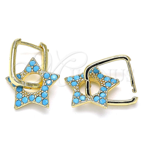 Argolla Huggie 02.210.0470.3.12 Oro Laminado, Diseño de Estrella y Paperclip, con Turquoise Zirconia Cubica, Pulido, Tono Dorado