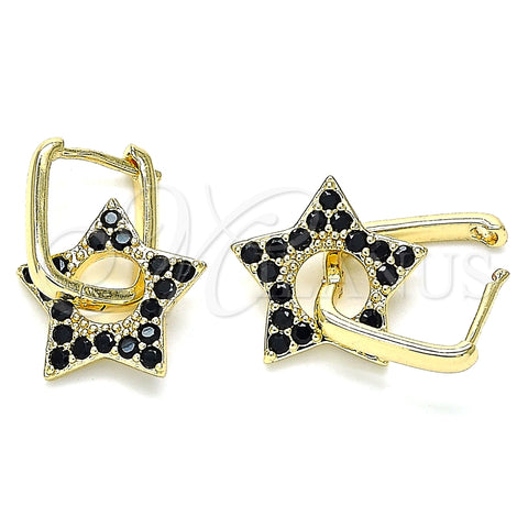 Argolla Huggie 02.210.0470.4.12 Oro Laminado, Diseño de Estrella y Paperclip, con Negro Zirconia Cubica, Pulido, Tono Dorado
