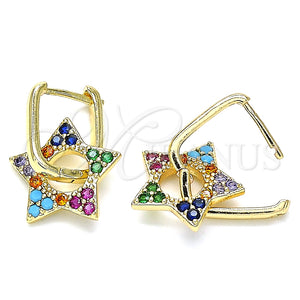 Argolla Huggie 02.210.0470.5.12 Oro Laminado, Diseño de Estrella y Paperclip, con Multicolor Zirconia Cubica, Pulido, Tono Dorado