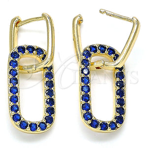 Argolla Huggie 02.210.0471.2.12 Oro Laminado, Diseño de Paperclip, con Zafiro Azul Zirconia Cubica, Pulido, Tono Dorado