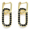 Argolla Huggie 02.210.0471.4.12 Oro Laminado, Diseño de Paperclip, con Negro Zirconia Cubica, Pulido, Tono Dorado