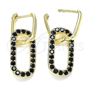Argolla Huggie 02.210.0471.4.12 Oro Laminado, Diseño de Paperclip, con Negro Zirconia Cubica, Pulido, Tono Dorado