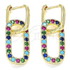 Argolla Huggie 02.210.0471.5.12 Oro Laminado, Diseño de Paperclip, con Multicolor Zirconia Cubica, Pulido, Tono Dorado