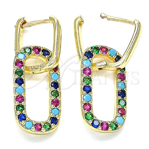 Argolla Huggie 02.210.0471.5.12 Oro Laminado, Diseño de Paperclip, con Multicolor Zirconia Cubica, Pulido, Tono Dorado