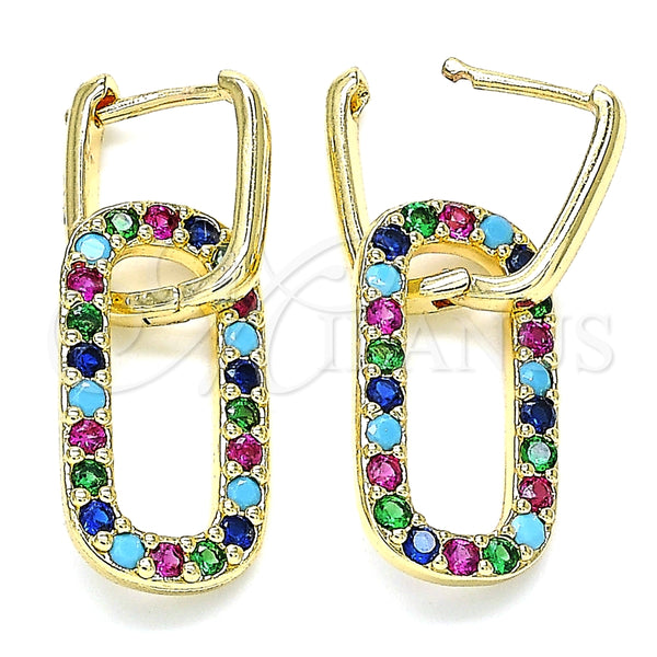 Argolla Huggie 02.210.0471.5.12 Oro Laminado, Diseño de Paperclip, con Multicolor Zirconia Cubica, Pulido, Tono Dorado
