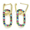 Argolla Huggie 02.210.0471.5.12 Oro Laminado, Diseño de Paperclip, con Multicolor Zirconia Cubica, Pulido, Tono Dorado