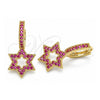 Argolla Huggie 02.210.0472.1.15 Oro Laminado, Diseño de Judaica y Estrella de Davi, con Micro Pave Rubi, Pulido, Tono Dorado