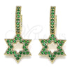 Argolla Huggie 02.210.0472.2.15 Oro Laminado, Diseño de Estrella de Davi, con Verde Micro Pave, Pulido, Tono Dorado