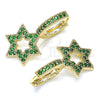 Argolla Huggie 02.210.0472.2.15 Oro Laminado, Diseño de Estrella de Davi, con Verde Micro Pave, Pulido, Tono Dorado