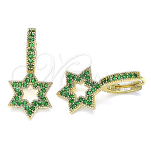 Argolla Huggie 02.210.0472.2.15 Oro Laminado, Diseño de Estrella de Davi, con Verde Micro Pave, Pulido, Tono Dorado