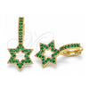 Argolla Huggie 02.210.0472.2.15 Oro Laminado, Diseño de Judaica y Estrella de Davi, con Micro Pave Verde, Pulido, Tono Dorado