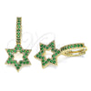 Argolla Huggie 02.210.0472.2.15 Oro Laminado, Diseño de Estrella de Davi, con Verde Micro Pave, Pulido, Tono Dorado