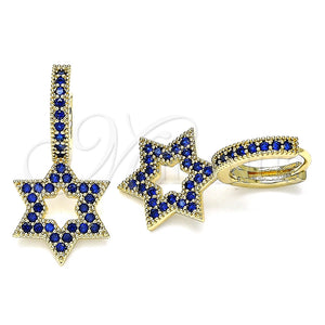 Argolla Huggie 02.210.0472.3.15 Oro Laminado, Diseño de Estrella de Davi, con Zafiro Azul Micro Pave, Pulido, Tono Dorado
