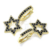 Argolla Huggie 02.210.0472.5.15 Oro Laminado, Diseño de Estrella de Davi, con Negro Micro Pave, Pulido, Tono Dorado