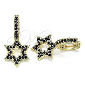 Argolla Huggie 02.210.0472.5.15 Oro Laminado, Diseño de Estrella de Davi, con Negro Micro Pave, Pulido, Tono Dorado