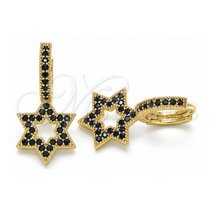 Argolla Huggie 02.210.0472.5.15 Oro Laminado, Diseño de Judaica y Estrella de Davi, con Micro Pave Negro, Pulido, Tono Dorado